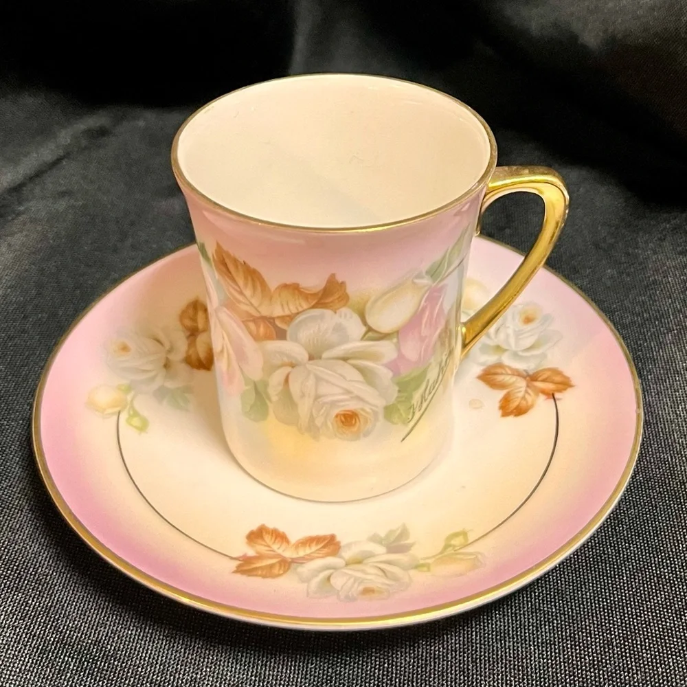 Antique Royal Rudolstadt Chocolate Cup Saucer Hand Painted F. Kahn Mint Cond